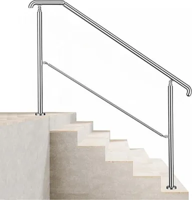 Produktbild von 162x102cm Edelstahl Eingangshandlauf Treppengeländer Winkelverstellbares Geländer für 4-5 Stufen Innen Außen Treppens, Silber