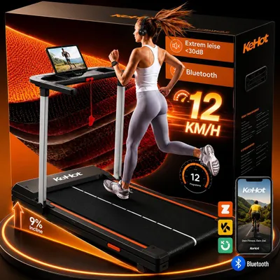 Produktbild von Kehot Laufband klappbar 1–12 km/h, App-kompatibel mit Zwift & Kinomap, LED Display, 9%Steigung für Zuhause