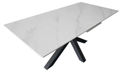 Produktbild von Esstisch Keramik weiß 180(220) x 90 ausziehbar Spider-Gestell schwarz MILLIE