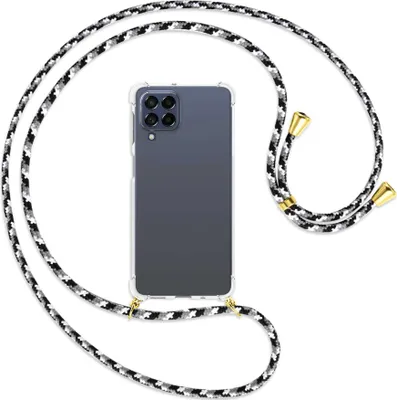 Produktbild von Handykette Backcover-Schutzhülle mit Band (Metall goldfarben) für Samsung Galaxy M53 5G - schwarz/grau/weiß