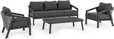 Produktbild von Casa Padrino Luxus Gartenmöbel Set Anthrazit - 1 Gartensofa & 2 Gartensessel & 1 Gartentisch - Moderne Luxus Garten & Terrassen Möbel - Luxus Kollektion
