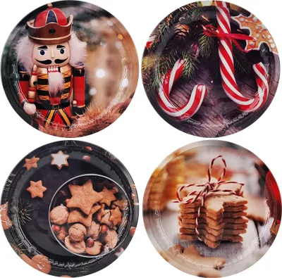 Produktbild von Plätzchenteller 4 Set Keksteller Weihnachtsteller Metall Dekoteller Mix