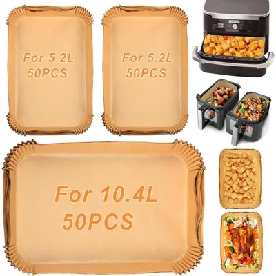 Image de Papier sulfurisé pour friteuse à air, 150 pièces, rectangulaire, compatible avec les modèles Ninja AF500EU, AF500EUCP, Cecotec 9000, ainsi que les modèles Dual Zone de 5,2L, 10L et 10,4L