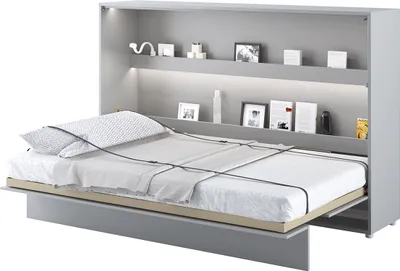 Produktbild von MEBLINI Schrankbett Bed Concept - Wandbett mit Lattenrost - Klappbett mit Schrank - Wandklappbett - Murphy Bed - Bettschrank - BC-05 - 120x200cm Horizontal - Grau Matt mit Matratze