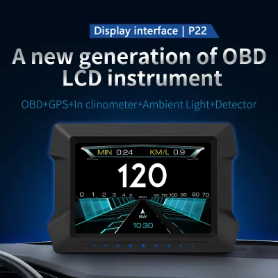 Obrázok produktu pre Multifunkčný palubný počítač P22, univerzálny head-up displej do auta, diagnostika OBDⅡ a sklonomer, digitálny tachometer, bezpečná jazda, prekročenie