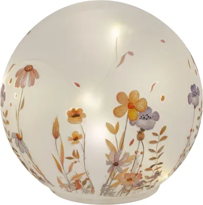 Produktbild von formano LED Deko Kugel Glas Wiesenblumen 15cm matte Glasleuchte mit Blumen-Nachbildung