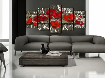 Produktbild von Akustikbild Mohn Blumen 200x100 cm Bilder Akustikschaum Hochleistungsschallabsorber Schallschutz Leinwand 5 tlg Wandbild Raumakustik Schalldämmung b-A-0271-b-o