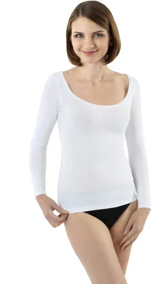 Produktbild von ALBERT KREUZ Damen Langarm Unterhemd mit tiefem weiten Ausschnitt Stretch-Baumwolle weiß, 40-42 / L