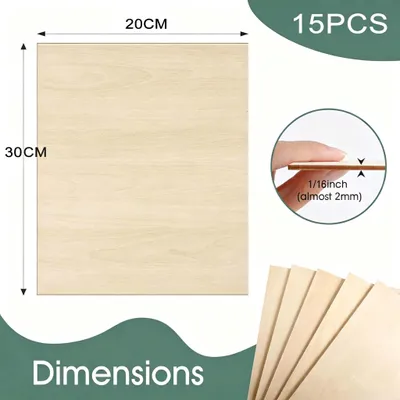 Productafbeelding van Multiplex houten platen, 30 x 20 cm, 2 mm dik, 15 stuks, voor knutselwerk
