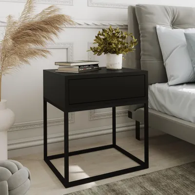 Produktbild von AX LIVING Nachttisch Kommode Aleio in Schwarz Metallgestell 45 cm