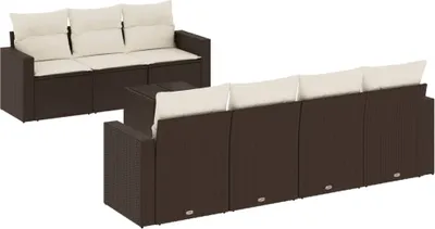 Image de vidaXL Ensemble de jardin canapé 8 pièces avec coussins Marron Poly rotin