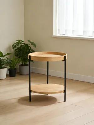 Produktbild von williamspace Moderner 2-Etagen Beistelltisch mit Metallgestell & Holzoptik, Rund, Natur