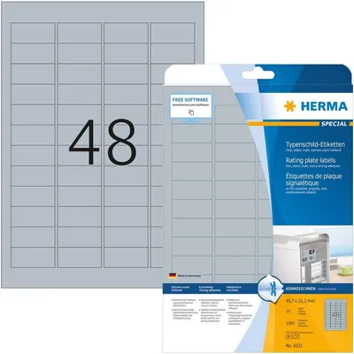 Produktbild von Typenschildetiketten A4 silber 45,7x21,2 mm extrem stark haftend Folie matt 1200 St.