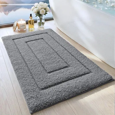 Produktbild von Rutschfeste, weiche Mikrofaser-Badematte, saugfähige Badematte, maschinenwaschbare Badematte für Dusche, Badewanne und WC, grau, 40 x 60 cm