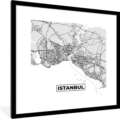 Produktbild von MuchoWow® Gerahmtes Poster Istanbul - Karte - Stadtplan - Schwarz-weiß - Karte 40x40 cm - Poster mit Schwarzem Bilderrahmen Wandposter Rahmen Foto Bilder - Poster - Plakat im Rahmen