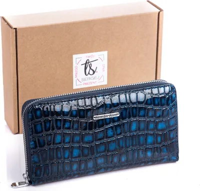 Produktbild von Jennifer Jones Damen Geldbörse Echtleder Croco RFID Reißverschluss Dunkelblau