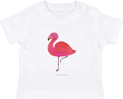 Produktbild von Mr. & Mrs. Panda Babyshirt Flamingo Classic 6. - 12. Monat - Weiß - Geschenk, Organic Baby T-Shirt, Spruch, , Rosa, Ich, Prächtig, Kurzarmshirt, Stolz, Baumwollshirt