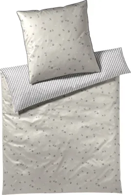 Produktbild von elegante Mako-Satin-Bettwäsche-Garnitur Fleurs Farbe Greige Größe 135x200+80x80cm