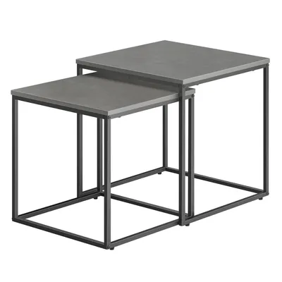 Image de Table Basse - Leobert - Béton/Pieds Noirs - 50 X 50 X 50,5 Cm - Lot De 2
