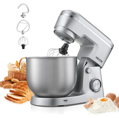 Productafbeelding van VEVOR Knedermachine, keukenmachine voor het bakken, 1500W. Deegmachine met roestvrijstalen kom (5,7 liter) en knedhaken, garde en mengsnelheid, 10-standen instelbare, kantelbare mengmachine, staande mixer