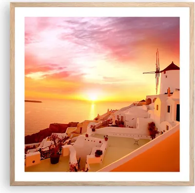 Produktbild von Gerahmtes Poster - Rahmen in heller Eiche - Santorini Griechenland Urlaub - 60x60 cm - Wand Bild - Wanddeko - Wandbilder - Wandposter - Bilderrahmen - Bilder - Kunstdruck - Wandbild - P2NAC60x60-2691