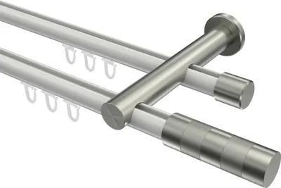 Produktbild von Interdeco Innenlaufstange / Gardinenstange mit Innenlauf Weiß / Edelstahl-Optik, Typ Platon Mavell (Zylinder Bicolor), 20 mm Ø 2-läufig, 200 cm