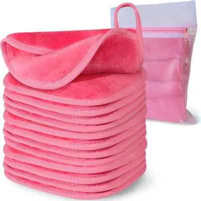 Produktbild von Wiederverwendbares Update-Mikrofasertuch zum Abschminken für empfindliche Haut | Waschbare Handtücher zum Abschminken | Natürliche Gesichtsreinigungstücher (6 x 6 Zoll, 12er-Pack/Pink)