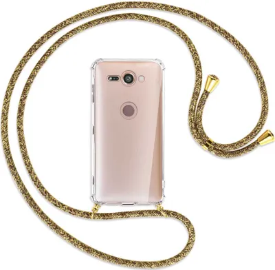 Produktbild von Handykette Backcover-Schutzhülle mit Band (Metall goldfarben) für Sony Xperia XZ2 Compact - braun+beige