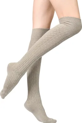 Produktbild von Vincent Creation® Stiefel Kniestrümpfe mit Umschlag, Zopfmuster, Grobstrick One Size beige