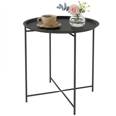 Produktbild von Tisch – Couchtisch – Gartentisch – Runder Tisch – Beistelltisch – Outdoor-Couchtisch – Abnehmbares Tablett – 46 x 46 x 53 cm – Schwarz