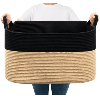 Immagine prodotto di Cesto per la biancheria pieghevole, 65 litri, nero/marrone, 55x38x29 cm, corda di cotone, ideale anche come cestino per giocattoli o per riporre oggetti