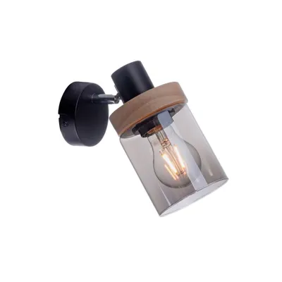 Produktbild von Wandleuchte, Holz, schwarz, Rauchglas, L 21 cm