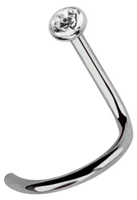Produktbild von Titan Nasenpiercing Stecker Spirale, gefaßter 2,0 mm Stein in klar, Stab 1,0 mm