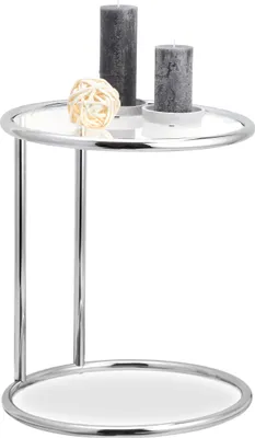 Produktbild von Relaxdays runder Beistelltisch, Metallgestell, Glasplatte, Wohnzimmertisch, Deko, Designer Tisch, HxD 53 x 45 cm, silber