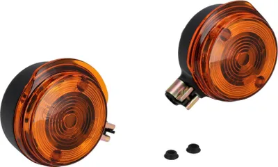 Produktbild von Set: 2 Blinker vorn, rund in Schwarz mit orangenem Glas - Simson S50, S51, S70, SR50, SR80, MZ ETZ, TS