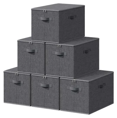 Produktbild von SONGMICS Faltbare Aufbewahrungskisten mit Griffen, 6er Set, Kleidung Organizer, Vliesstoff, 50 x 30 x 30 cm, grau