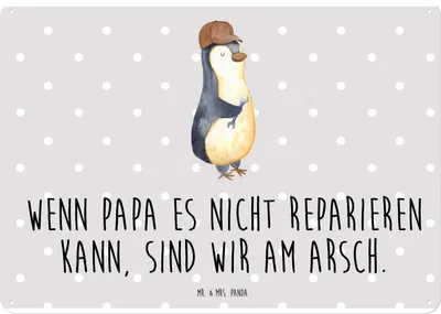 Produktbild von Mr. & Mrs. Panda Wandbild Wenn Papa es nicht reparieren kann, sind wir am Arsch DIN A4 - Grau Pastell - Geschenk, Blechschild, Dad, Türschild, Vatertag, wandtafel, Schild