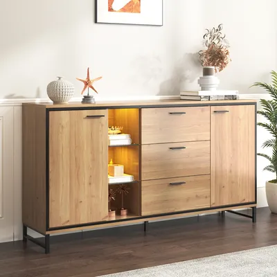 Produktbild von Flieks Kommode Sideboard mit 3 Schubladen und 2 Türen, Wohnzimmerschränke mit Ablagefächern und verstellbaren Ablagen, 160x40x85cm