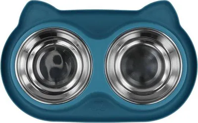 Produktbild von Doppelte Futterbox für Katzen - Futter- und Wasserbox für Hunde - Hundeerzeugnisse - Anti-slip Silikonmat - 38 x 23,5 cm - Blau