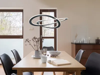 Immagine prodotto di Grande e insolita lampada a sospensione LED curva, luce anulare a sospensione per galleria