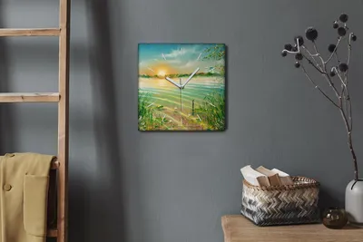 Produktbild von Coloray Hodiny Unikátní 30x30 cm  Tiché hodiny Pro obývací pokoj a kuchyň Nástěnné hodiny Plátno Bílé ručičky hodin - Malování vody na přírodě