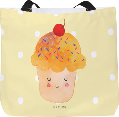 Produktbild von Mr. & Mrs. Panda Strandtasche Cupcake - Gelb Pastell - Geschenk, Motivation Sprüche, Tote Bag, Muffin, Cupcakes, Wunder, Büchertasche, Laptoptasche, Lustige, Küche Deko
