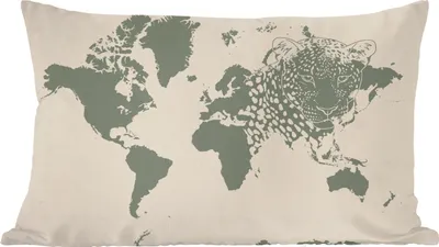 Produktbild von MuchoWow® Zierkissen Sofakissen Wohnzimmer Dekokissen 50x30 cm Weltkarte - Tiere - Leopard - Wohnzimmerdekoration - Polster mit Photo