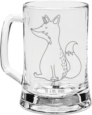 Produktbild von Mr. & Mrs. Panda Krug Einhorn Fuchs - Transparent - Geschenk, Glas Bierkrug, Unicorn, Humpen, Einhörner, Seidel, Fuchshörnchen, Mit Gravur, Füchse, Unicorns, Glaskrug