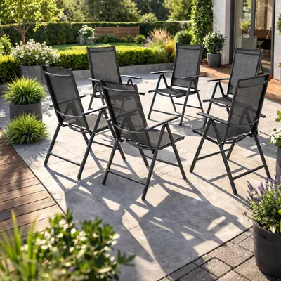6 Stk. Garten Klappstuhl Aluminium - Textilen Anthrazit / Anthrazit