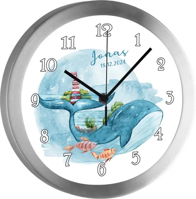 Produktbild von Kinderzimmer Funkwanduhr, Funkuhr Wanduhr Kinder, Wal Leuchtturm 25 cm