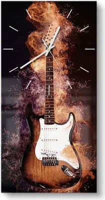 Produktbild von DEQORI Glasuhr 30x60 cm Modern 'Brennende E-Gitarre' Wanduhr Glas Uhr Design leise