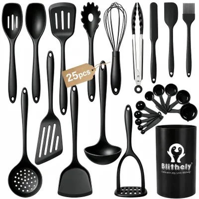 Produktbild von Omgoods – 25-teiliges Set aus Silikon-Küchenhelfern mit Halterung – hitzebeständig und BPA-frei