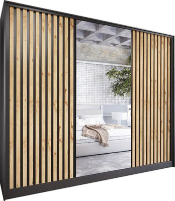 Schiebeschrank mit Spiegel und Schubladen LUPI D 270 schwarz / wotan eiche Schlafzimmerschrank Garderobenschrank