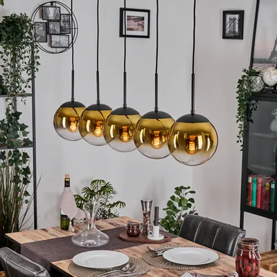 Produktbild von Fossobiubo Hängelampe aus Metall/Glas in Schwarz/Goldfarben/Klar